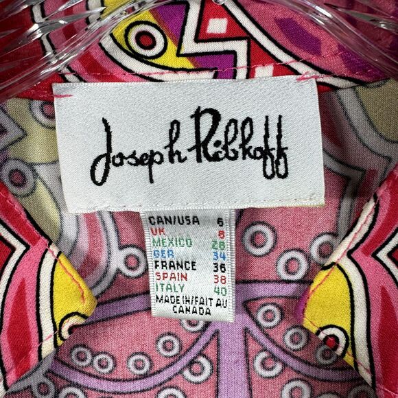 Joseph Ribkoff Top Women's 6 Pink Paisley Jewels Floral Tunic Bell Sleeve - Picture 3 of 7